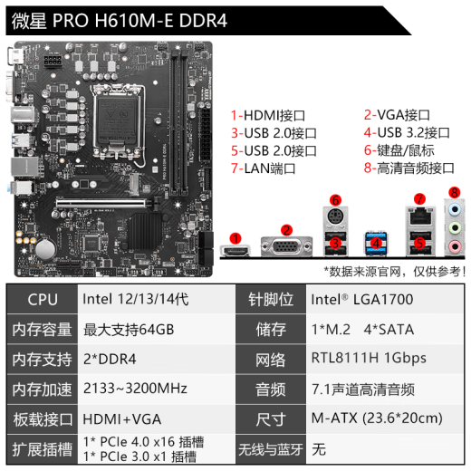 MSI (MSI) 12/13/14a generación Conjunto de placa base CPU I3 13100F 14100F 12100F Tabletas dispersas Pro H610M-E DDR4 12a generación I3-12100F Tabletas dispersas [tres años de seguro de tienda]