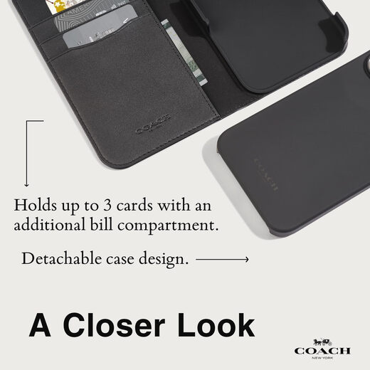 Coach 蔻驰钱包对开式 iPhone 15 Pro Max 手机壳 兼容 MagSafe - 标志性炭黑色