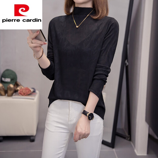 Pierre Cardin Lady's new inner half turtleneck Yiwu bottoming shirt for women autumn and winter long sleeves large size belly covering slimming lace black XL recommended 120-140 Jin Jin equals 0.5 kg
