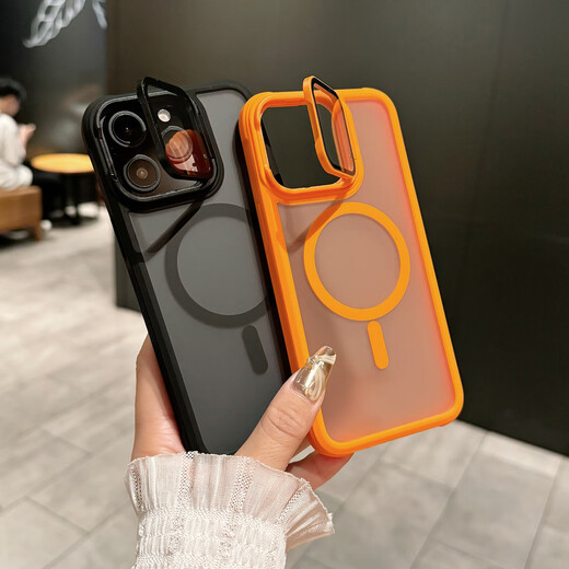 韵宁 适用于iPhone15Promax手机壳苹果14pro高级感磁吸无线充13全包翻盖镜头支架17pro磨砂防指纹保护 【钛灰色】护镜支架磨砂磁吸壳 iPhone15Promax