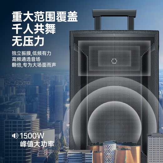 Manlong square dance audio high-power wireless microphone bluetooth musical instrument internet celebrity live broadcast mobile outdoor high-end karaoke machine singing trolley speaker W-15S audio dual microphone + gift package