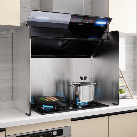 Franlandi kitchen stainless steel thickened oil baffle stove cooking oil smoke shielding plate range hood high temperature resistant heat insulating baffle Height 40 length 80 depth 40 three-piece folding rounded corners all steel edging