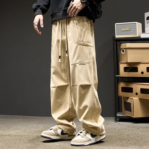 SHANNU pants men's autumn and winter new casual straight pants plus velvet thickened loose personality workwear pure cotton handsome trousers 535 black XL (recommended 120-140 Jin Jin equals 0.5 kg)