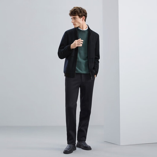 Qipai wool-containing stand-collar jacket men's fashion casual geometric jacquard knitted jacket