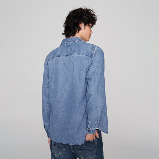 Lee standard version lapel classic workwear design men's long-sleeved denim shirt daily casual trend LMT009 light blue XL