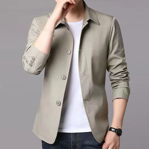 Pierre Cardin Frühlings- und Herbst-Herren-Businessjacke-Anzug mittleren und jungen Menschen mit Mitte der Farbe Dünner koreanischer koreanischer Stil schlanker Windbreaker-Jacke gestrickt hellgrau NJ1048 L [Empfohlen 110-130jin [Jin Equals gleich 0,5 kg]]