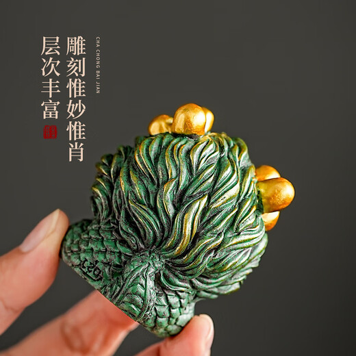 Xiangye Forbidden City Style Cultural Creation Lucky Pixiu Kirin Small Ornament Green Sandstone Auspicious Beast Kirin Good Luck Tea Pet Pair Souvenir Kirin Good Luck + Big Drum Base (Gift Box)