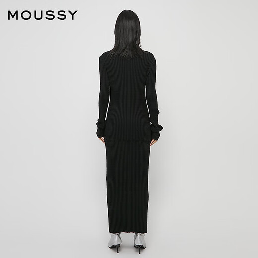 moussy 新品简约风淑女H型长款针织连衣裙010HA673-7891 020黑色 S