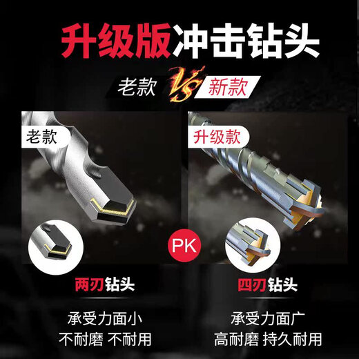 XMSJ定制电锤冲击钻头打孔混凝土穿钢筋过墙十字加长 12350方柄3支