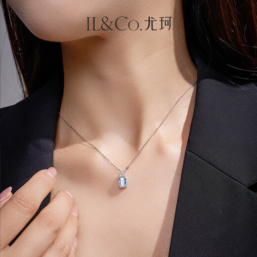 IL&CO Youke 18K gold natural aquamarine pendant, colorful gem-set diamond necklace, birthday and Valentine's Day gift for wife, 0.9ct aquamarine pendant, free silver chain + gift box