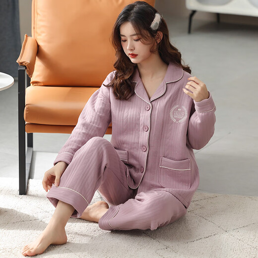 Langsha Herbst- und Winter -Pyjama für Frauen verdickte Baumwolldamen Pyjamas Los großer Winter warme Hauskleidung 9885 m