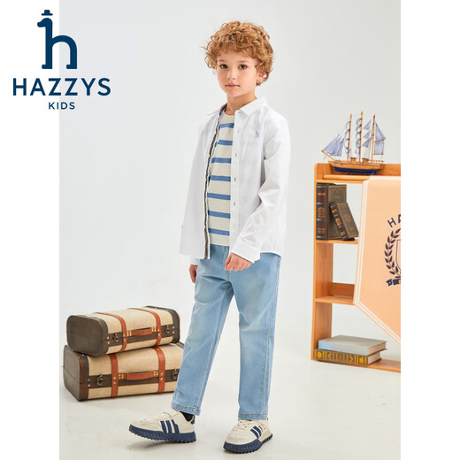 HAZZYS brand children's clothing boys' shirt spring new classic lapel simple handsome fashion casual long-sleeved shirt ice crystal blue 130cm