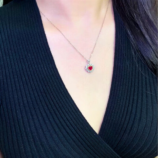 Haikai Necklace Women's Ruby Necklace Pigeon Blood Red Luxury Jewelry Valentine's Day Birthday Gift for Wife or Girlfriend 0.89 Carat Pigeon Blood Red Love Necklace (/Selected Flawless)