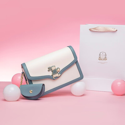 CLEVER KNOCK品牌CK轻奢包包女包斜挎包女士单肩小方包联PESASRIE母亲节520礼 蓝白色【送女友送老婆送妈妈】