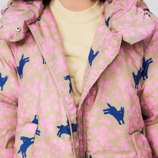 
jnby by JNBY Jiangnan cloth children's clothing winter down jacket jumping rabbit thickened hooded medium length style boys, girls and children 1NBC13691 690 miscellaneous powder 150 cm