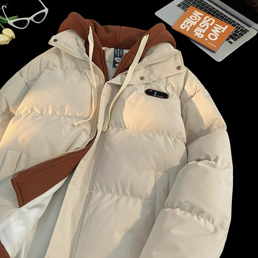 NASA BASE fake two-piece cotton jacket for men in winter, thickened trendy brand down jacket, junior and high school student winter clothing, cold-proof cotton-padded jacket, light blue M /110-140Jin Jin equals 0.5 kg