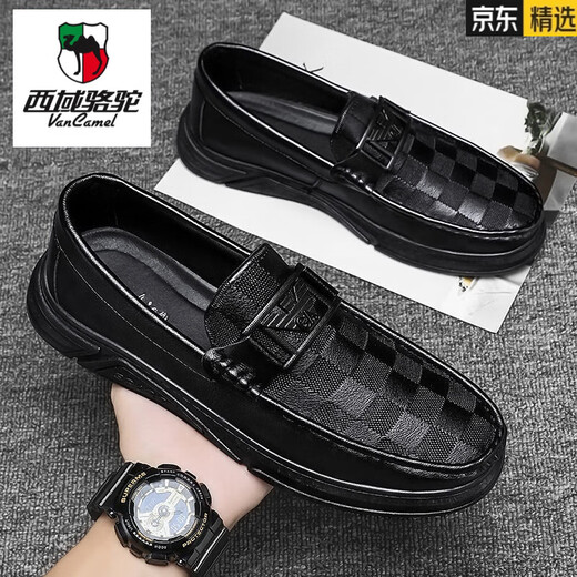 西域骆驼（VANCAMEL）豆豆鞋男2025年春季新款小皮鞋男士休闲鞋英伦一脚蹬懒人潮鞋百搭 GZ-882 黑色 40