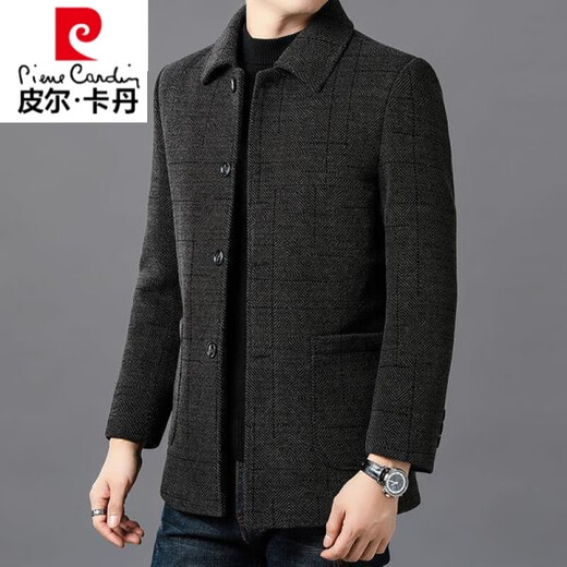 Pier Cardin high-end double-sided cashmere coat for men in winter thick middle-aged and elderly daddy casual jacket for men wool wool coat button Chenille-coffee color [medium-length style] 175/88A