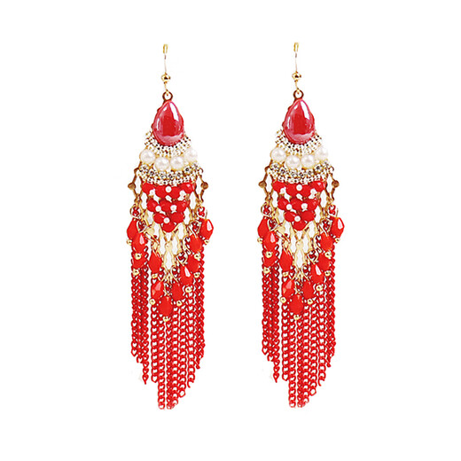 Maisiji Fat Donglai Quality Fat Donglai Qualité de style ethnique Boucles d'oreilles Tassel Bohemian Boucles d'oreilles de gland exagérées Long Turquoise Turquoise Spaghetti 1396