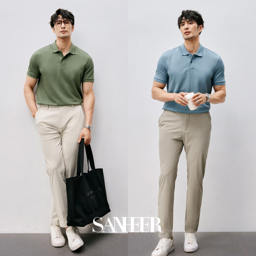 SANHEER夏季经典商务POLO衫 高端桑蚕丝棉大珠地 男士翻领 DAT844 苔藓绿 48/M