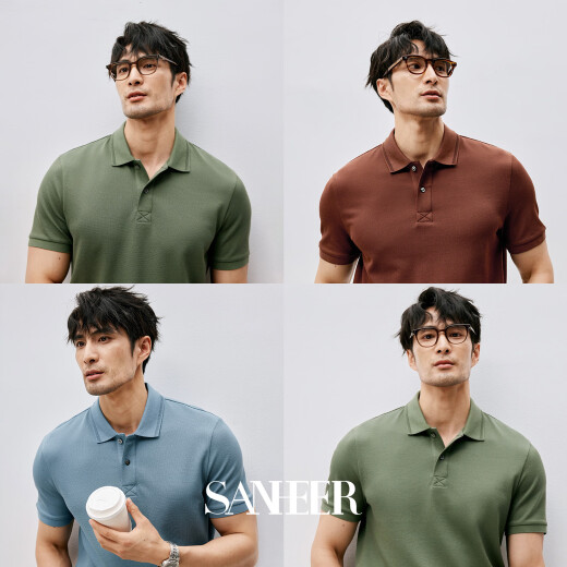 SANHEER夏季经典商务POLO衫 高端桑蚕丝棉大珠地 男士翻领 DAT844 苔藓绿 48/M