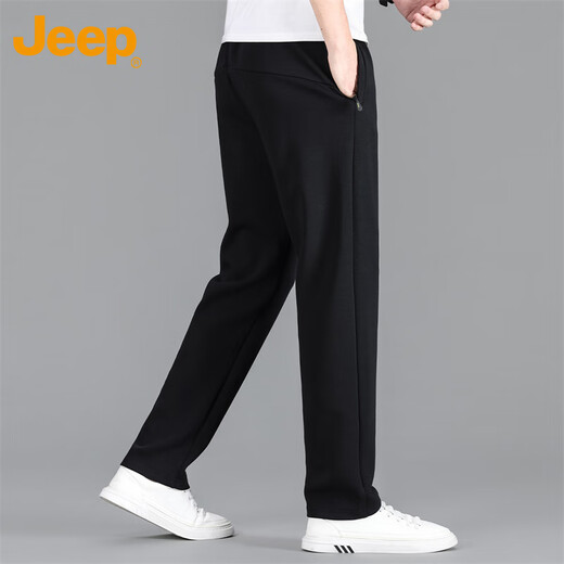 Jeep (JEEP) casual pants for men in autumn and winter, loose and trendy, versatile straight pants, men's sports pants, black XL