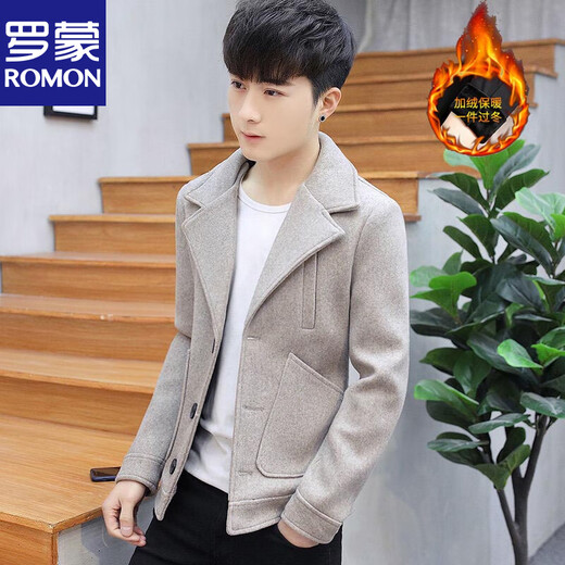 Luo Meng Men's Jacket Wool Coat Men's Double-breasted Suit Collar Casual Long Short Style Autumn and Winter Slim Fashion Wool 006 Stand Collar Black L Recommended 115-130 Jin Jin equals 0.5 kg