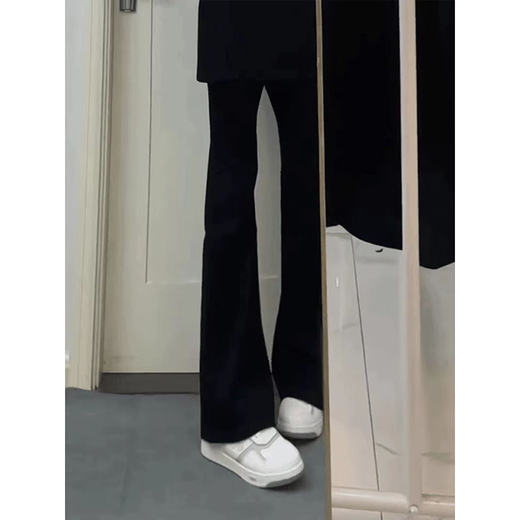7 best products black micro-flare jeans for men summer American high street scimitar loose straight slim long pants for men DF-701 black S