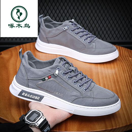 Woodpecker canvas shoes men's shoes for summer breathable and lightweight old Beijing cloth shoes versatile casual board shoes one-legged sports trendy shoes men gray 45