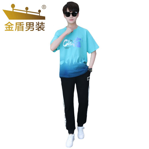 金盾（JINDUN）青少年夏季短袖恤男孩12-15岁初高中学生套装16帅气大童夏装衣服 套装TZ9215款白色 XL 【100-120斤】