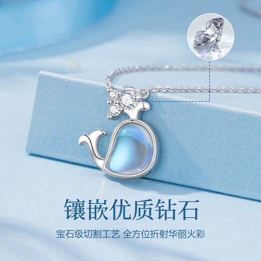 LAOLATU Whale Born With You Platinum Necklace Women's PT950 Platinum Real Diamond 2025 New Chinese Valentine's Day Gift for Girlfriend and Wife PT950 Platinum-Whale Born With You Necklace-Real Diamond