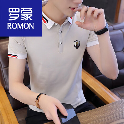 罗蒙（ROMON）  夏季潮流立领丅恤男短袖体恤有带领半袖男士T恤polo 衫高档轻奢 9909绿色 165/M