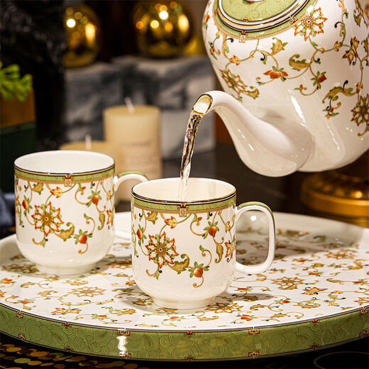 NINE CRANES high-end Jingdezhen water set housewarming and moving bone china water cup high-value tea set complete set of wedding gifts for newlyweds like flowers 8-piece set | gift box + ghostwriting greeting card