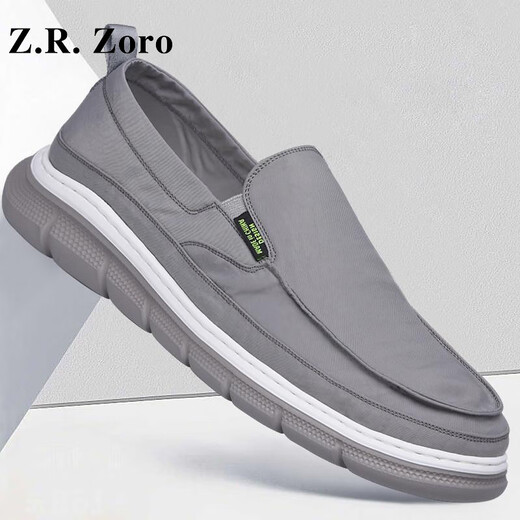 Z.R.Zoro品牌布鞋男2025新款夏季透气冰丝速干轻便休闲男士一脚蹬帆布鞋潮 黑色 40