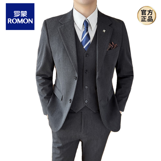 ROMON British Business Slim Suit Men's Commuting Casual School Suit Professional Wear Formal Groom's Dress Three-piece Set Navy Suit/Trousers S