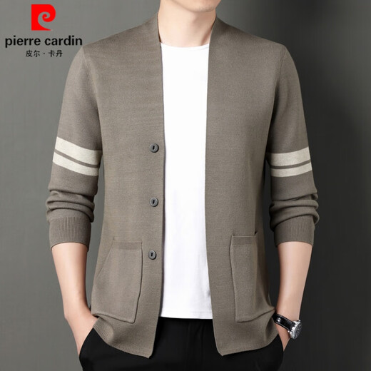 皮尔卡丹（pierre cardin）品牌针织开衫男士春秋季新款羊毛披肩外套休闲百搭舒适毛衣夹克男 黑色 M