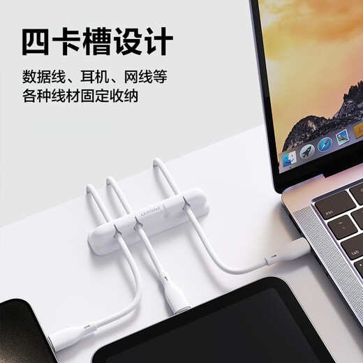 品胜 理线器桌面集线器收纳整理 固定电源数据线线卡夹绕线器可移动免钉墙贴无痕 4孔卡扣 黑