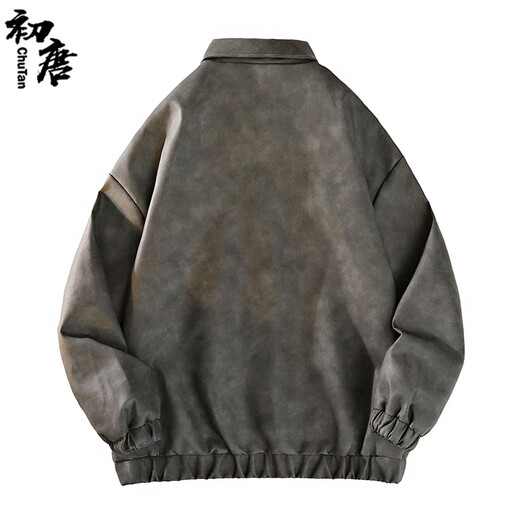 初唐皮衣男仿皮夹克雾面新复古回潮皮外套秋冬美式机车上衣 墨黑 2XL 