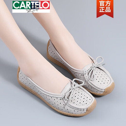 Cartelo Crocodile (Cartelo) Reultine cuir Chaussures en cuir féminine en cuir doux Solide Sole Mother Bean chaussures de bœuf Tendon Sole Old Pékin Chaussures Coss