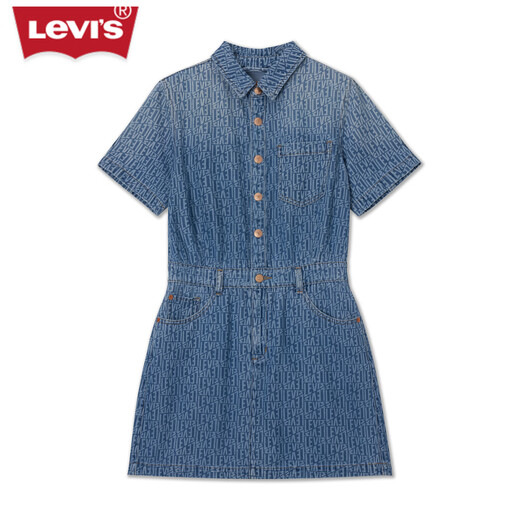 Levis amerikanischer Kurzstil Modetrendy Taille Closing Blue Ins Style Denim Kleid Dunkelblau M.