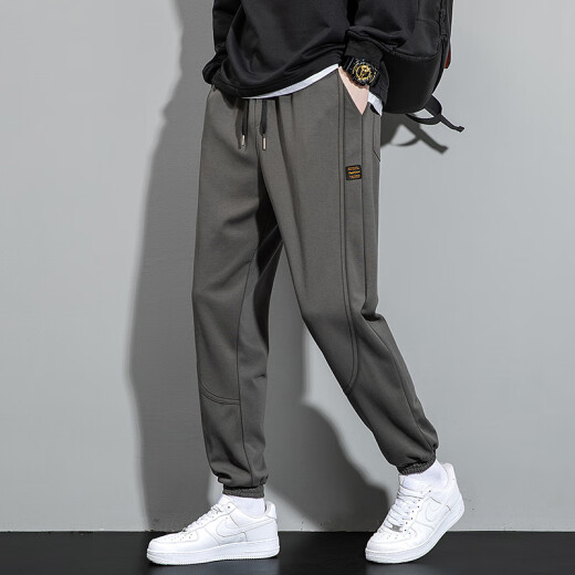 
Maine Sheng 100% pure cotton casual pants for men in spring and autumn loose breathable sports pants solid color versatile youth tying pants SD-6636 black XL (125-140Jin [Jin equals 0.5 kg])