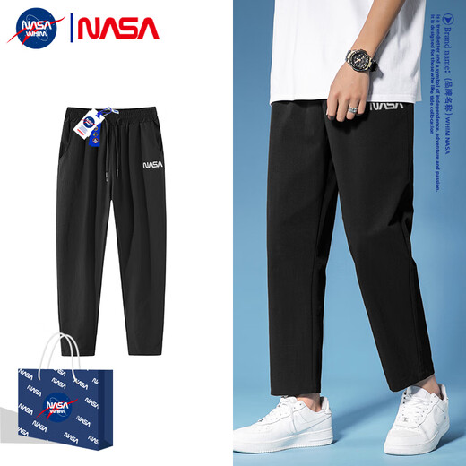 NASA LMC裤子男士夏季款运动哈伦裤2024新款潮牌宽松束脚裤青少年休闲裤 黑色 XL