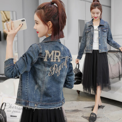 Maxwell denim jacket women's short loose Korean version spring and autumn slim versatile casual denim jacket denim blue M