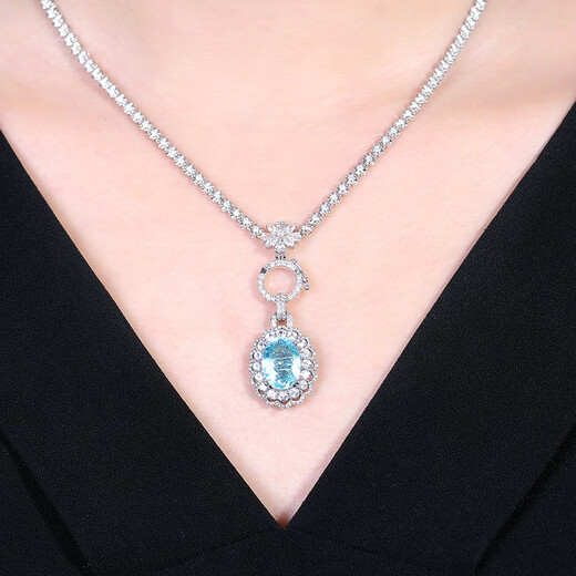 BOGLIA natural Paraiba necklace for women 18k gold 3.85 carat pendant set with diamond and white sapphire birthday gift Paraiba gemstone necklace 3.85 carat