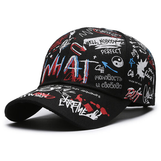 Korean style fashion graffiti hipster hat baseball cap for men and women personalized printed hip hop cap European and American sun visor black red adjustable