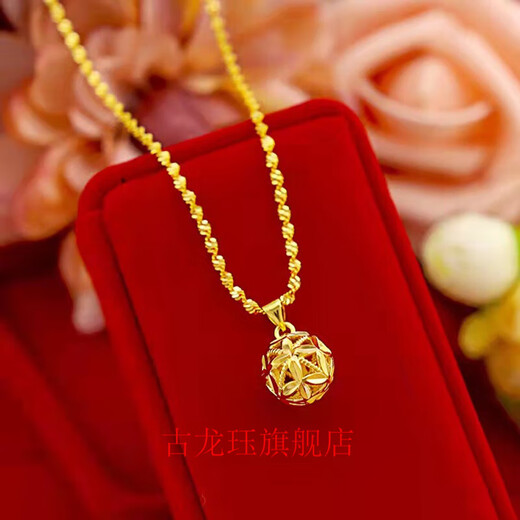 Gu Longjue 24IK gold necklace 999 pure gold 18k gold necklace water wave chain clavicle necklace gold transfer bead pendant (transfer bead pendant + necklace) 5g x 45cm
