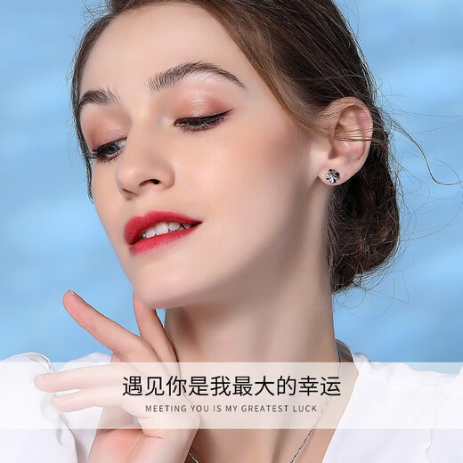 China Gold (CHINA GOLD) Platinum Four-leaf Clover Earrings for Women Platinum Earrings and Earrings Birthday Gifts for Girlfriends and Wife Wedding Anniversary Practical Jingsuda Platinum Four-leaf Clover Earrings-Pricing