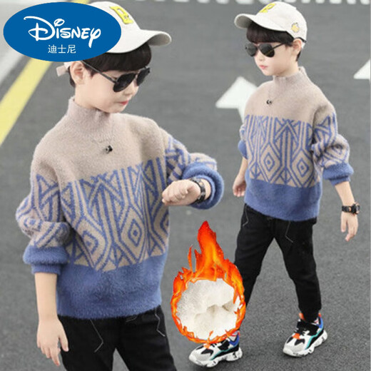 Disney cardigan children's clothing boys' sweater 2025 autumn and winter new children's pullover double-layer thickened mink velvet boys' beef brown (no plus/velvet) 140