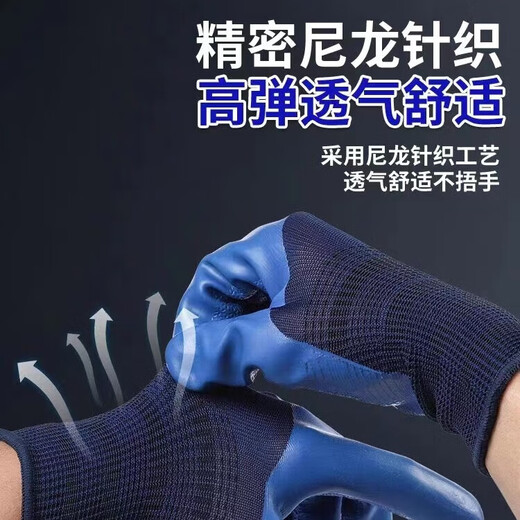 12双星宇劳保手套优耐保A698耐磨防滑透气防水乳胶压纹防护手套 蓝色 L/大号12双 现货