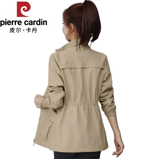 Pierre Cardin 2025 New Autumn Clothing Small Windbreaker Women Spring and Autumn Women's Western Style Jacket Cardigan Casual Windbreaker Khaki M Recommendation 90-105Jin Jin equals 0.5 kg